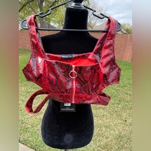 PrettyLittleThing Red Faux Snake Print Crop Top